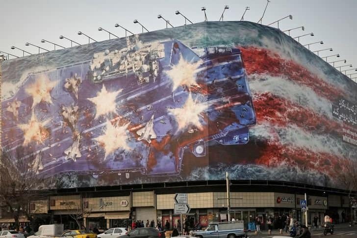 Iran displays mural warning of response to potential US attack